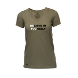 BELIEVE IN YOURSELF V-NECK TEE - MILITARY GREEN