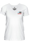 WOMEN'S STARS AND STRIPES FLAGS - WHITE V-NECK